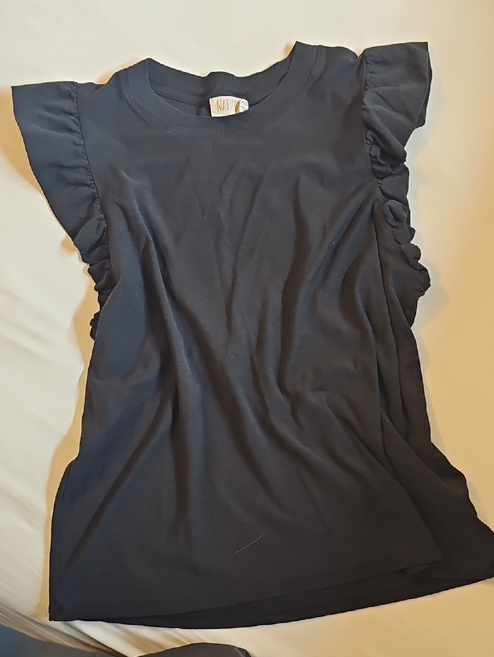NATIVE Distressed soft Tee Women's Ruffle Sleeve Tee in Black